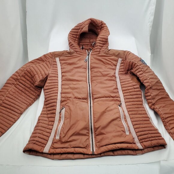 🏔️KÜHL PROJEKT Down Puffer Jacket | Hooded Quilted Insulated Coat | Nude/Tan M - Picture 2 of 14